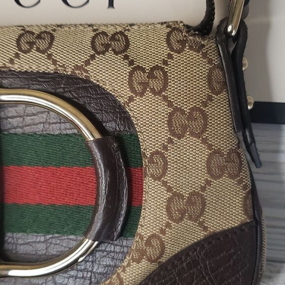 Gucci Web GG Monogram Horsebit Hasler Bag - Picture 4 of 10